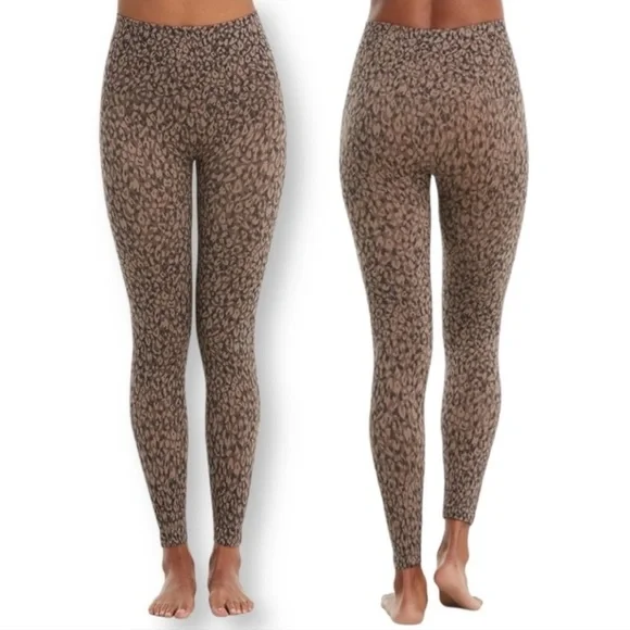 Spanx Look at Me Now Seamless Leggings Leopard Print Brown Tan Size Large - Picture 2 of 9